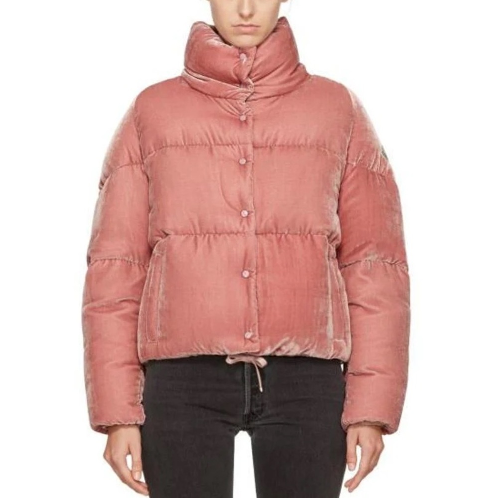 Moncler Crushed Velvet Pink Puffer Jacket - Size 1